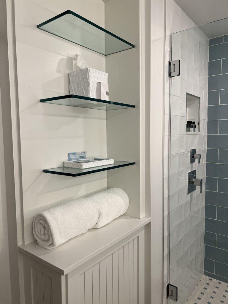 king room bathroom shelves at the jupiter beach resort and spa